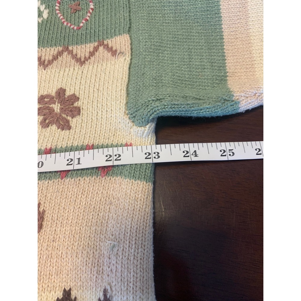 Vintage April Cornell Embroidered Striped Heart Cardigan Sweater Green Tan M/L - Picture 5 of 9